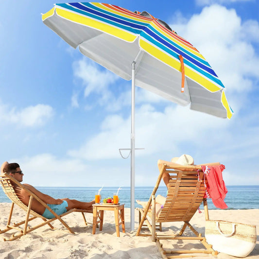 6.5 Feet Beach Umbrella with Carry Bag without Weight Base-Multicolor - Tampa Home & Garden Store