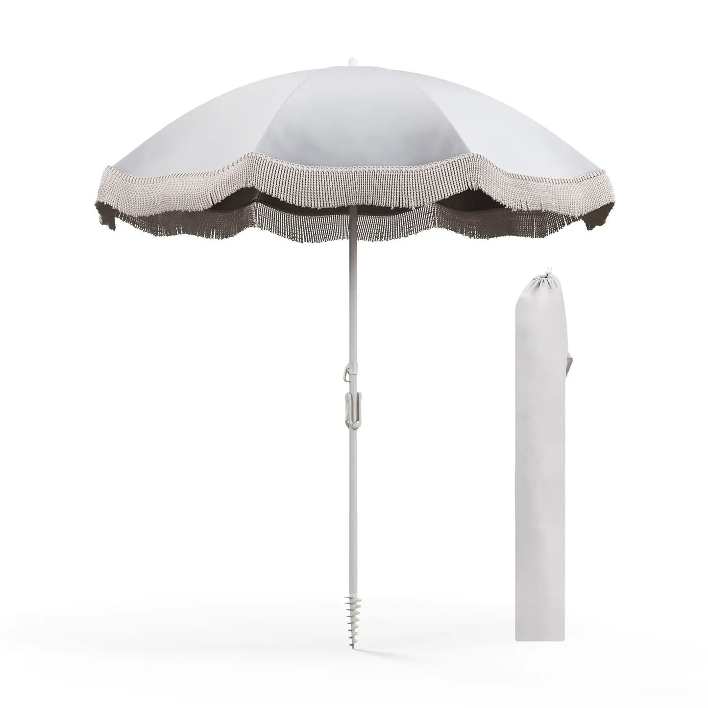 6.5 FT Beach Umbrella with Fringe Outdoor Tassel Umbrella with Push Button Tilt-Green - Tampa Home & Garden Store
