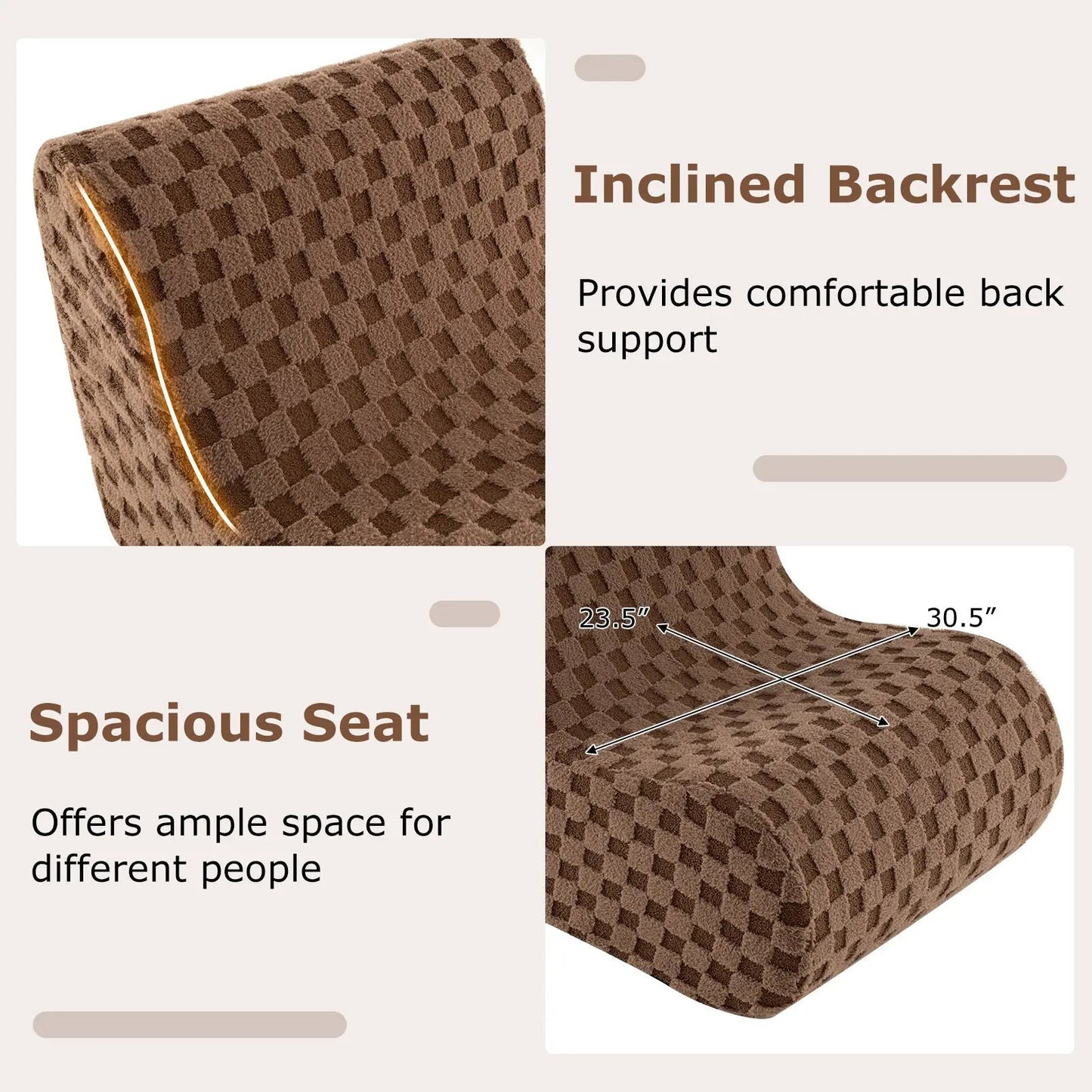 Bean Bag Chair with Ottoman in brown fabric with inclined backrest and elastic sponge on Tampa Home & Garden Store