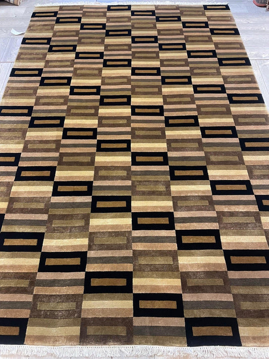 Beautifull Hand Knotted Nepali Geometric Area Rug 6x9 Ft - Tampa Home & Garden Store