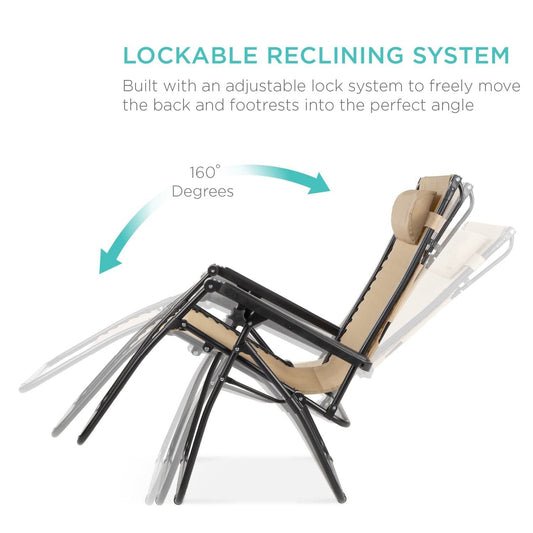 Beige Zero Gravity Folding Reclining Patio Lounge Chair with Canopy Sun Shade - Tampa Home & Garden Store