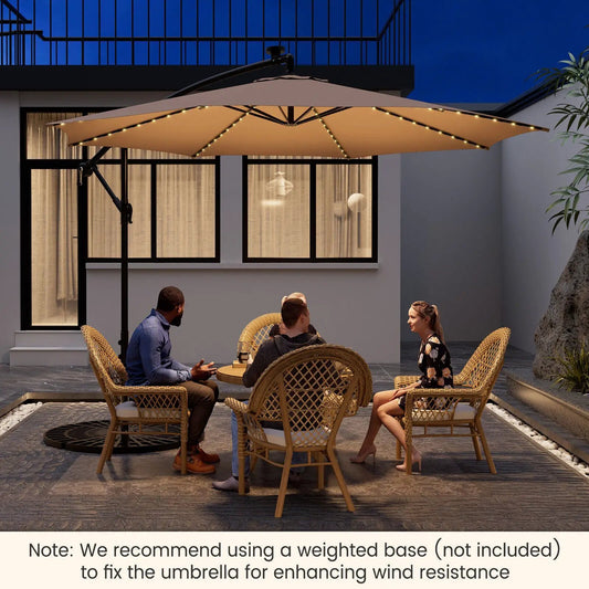 10 Feet Patio Offset Umbrella with 112 Solar-Powered LED Lights-Beige - Tampa Home & Garden Store