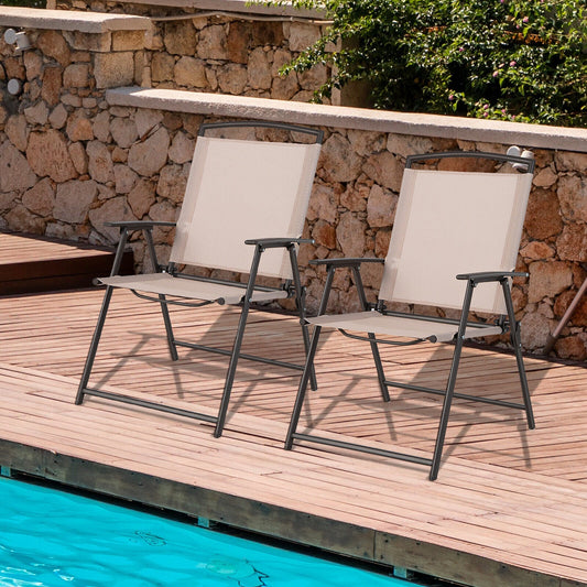 Set of 2 Patio Dining Chairs with Armrests and Rustproof Steel Frame-Beige - Tampa Home & Garden Store
