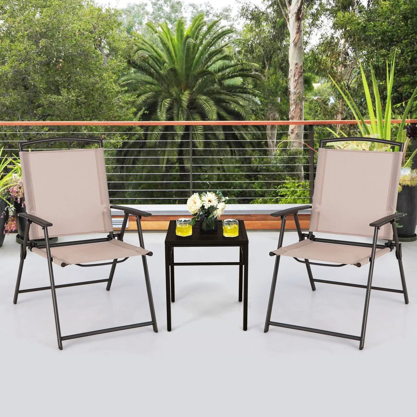 Set of 2 Patio Dining Chairs with Armrests and Rustproof Steel Frame-Beige - Tampa Home & Garden Store