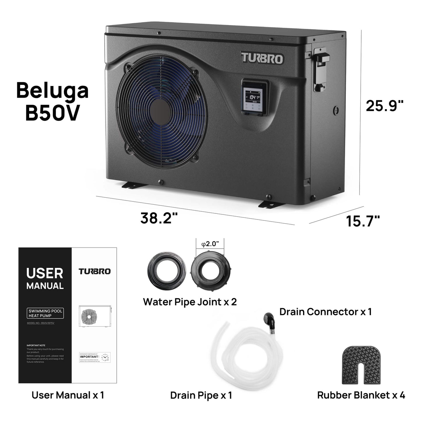 Beluga Inverter Swimming Pool Heat Pump, 33K/50K/58K/75K BTU - Tampa Home & Garden Store