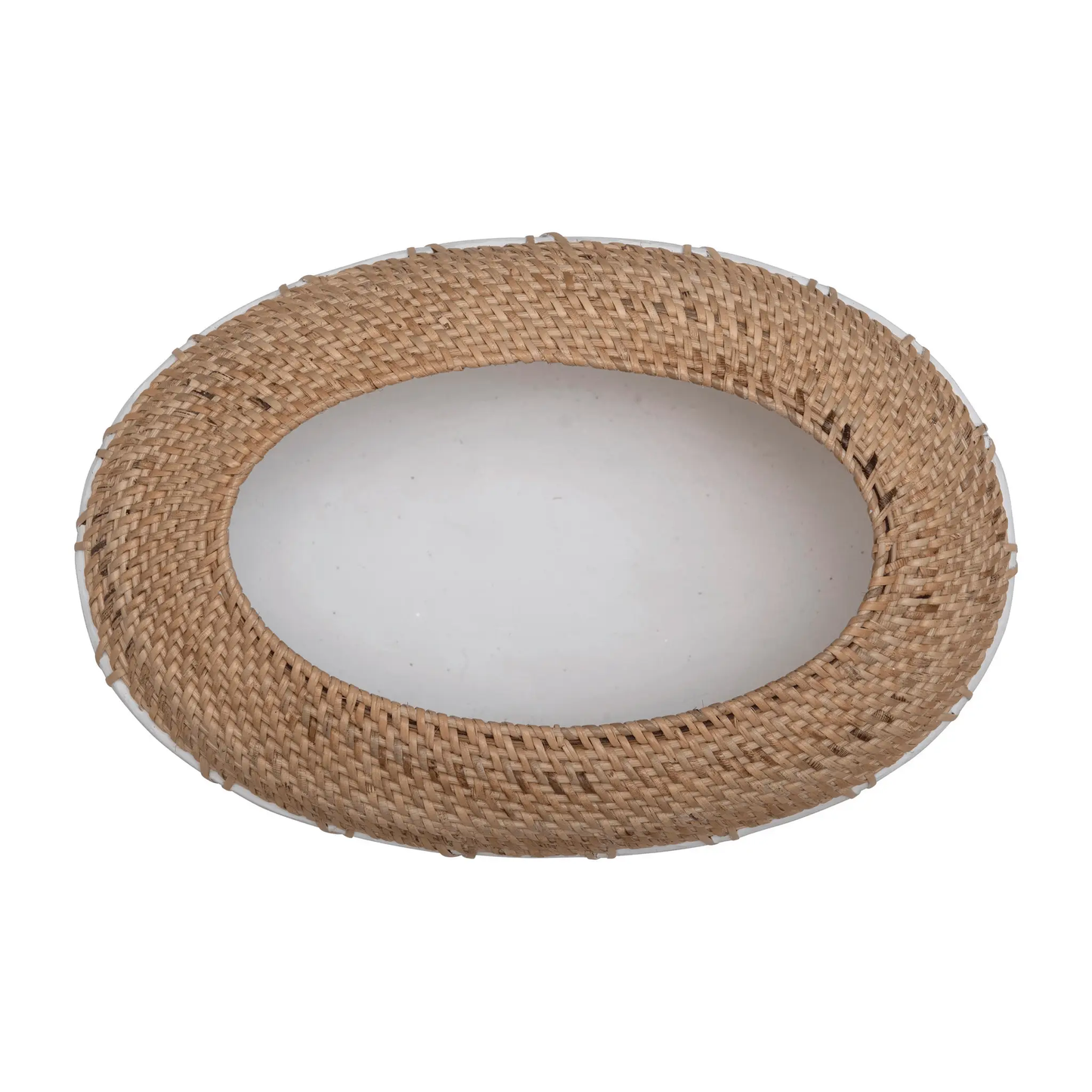 Benton Terracotta Planter with Hand-Woven Rattan natural tan wicker exterior interior on Tampa Home & Garden Store
