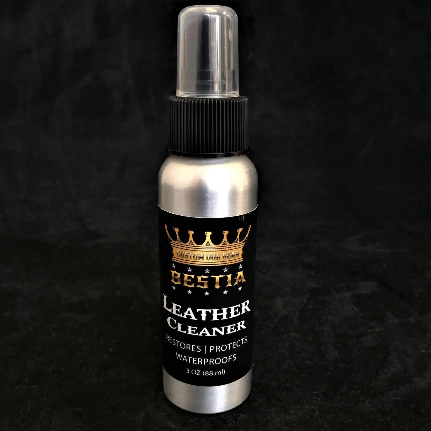 Bestia Leather Cleaner spray bottle with clear cap and black label featuring crown graphic on Tampa Home & Garden Store