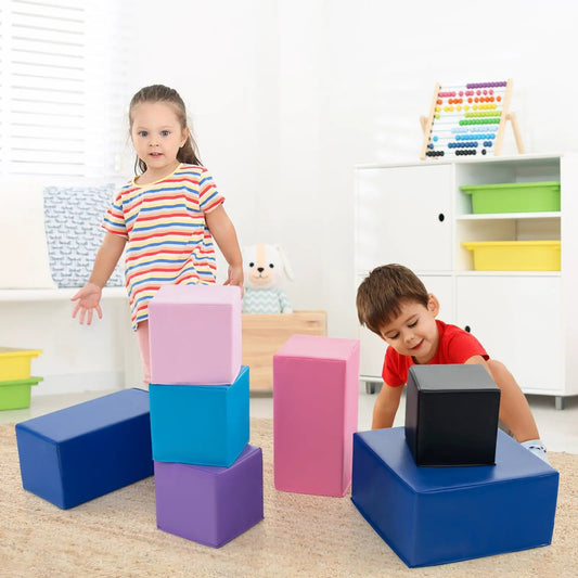 7-Piece Foam Building Blocks for Toddlers in blue purple pink and black on Tampa Home & Garden Store
