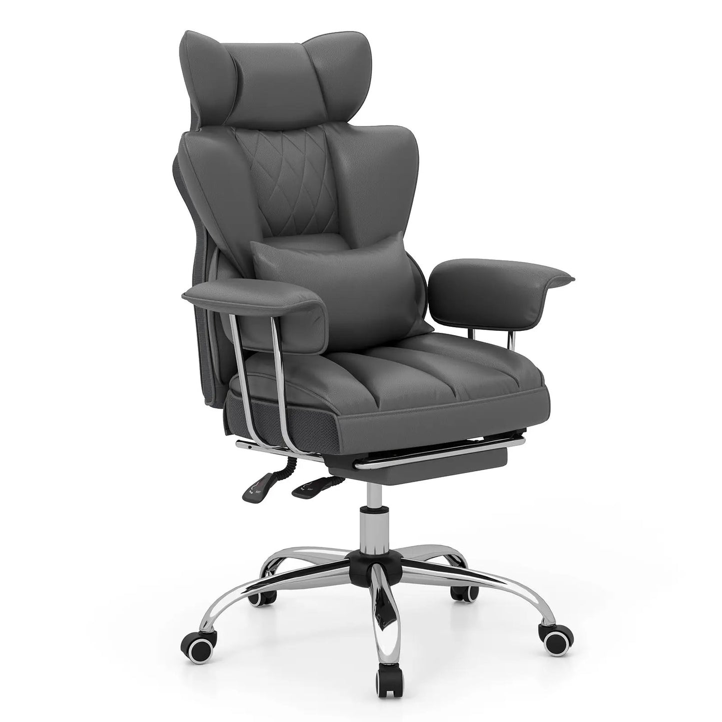 DirectDeals Big and Tall Executive Desk Chair with Footrest, dark gray leather, chrome base on Tampa Home & Garden Store