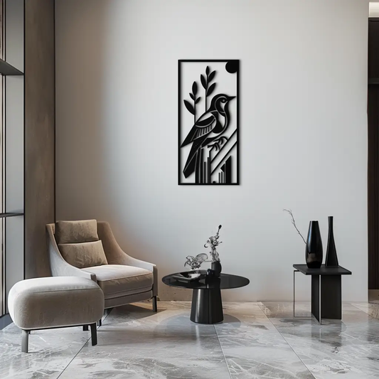 Bird and Nature Panel Metal Wall Art minimalist vertical black steel silhouette on Tampa Home & Garden Store