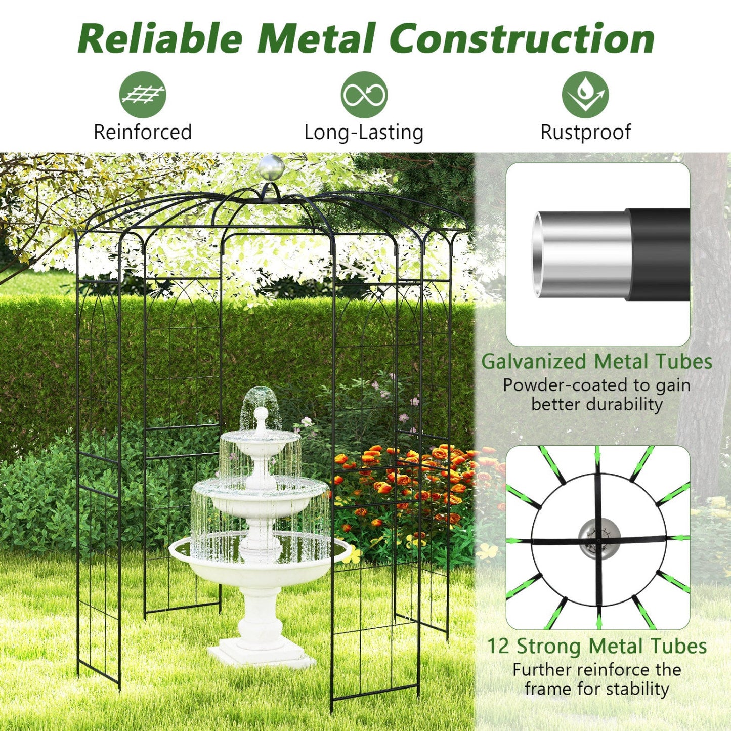 Birdcage Gazebo with black powder-coated frame for climbing plants DirectDeals on Tampa Home & Garden Store