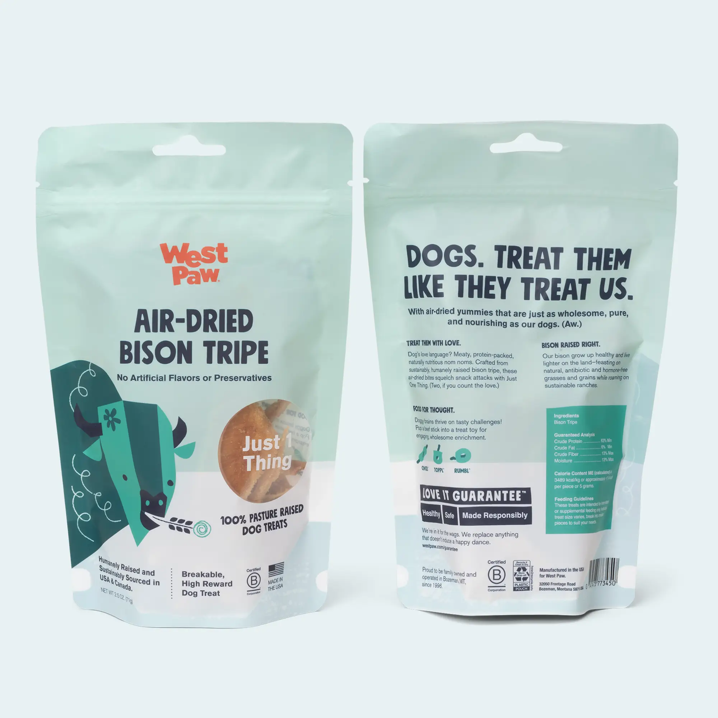 West Paw Bison Tripe air-dried dog treats bags in teal packaging (pair) on Tampa Home & Garden Store
