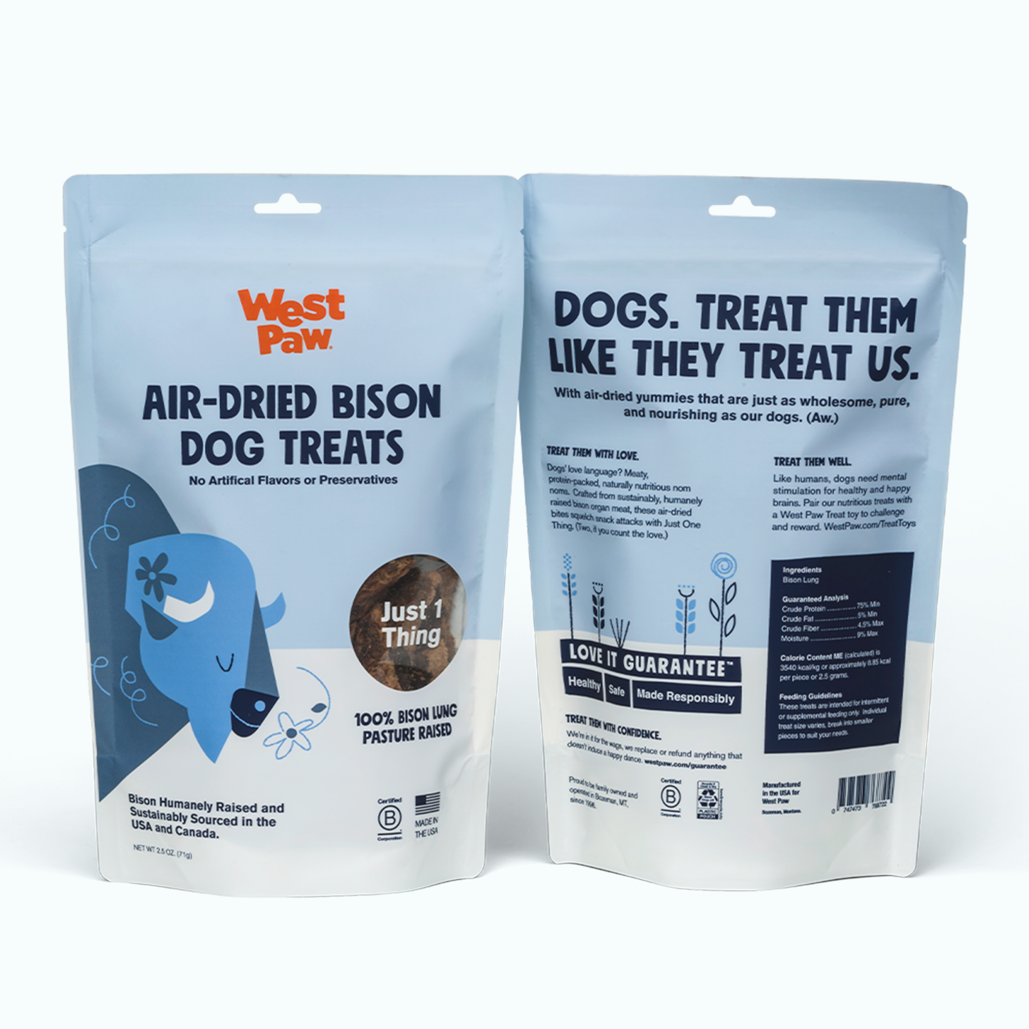 Bison Lung dog treats by West Paw 2-pack air-dried on light-blue packaging on Tampa Home & Garden Store