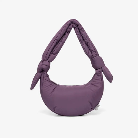 Biwa Plum quilted micro bag crossbody with half-moon silhouette and knotted straps Lefrik on Tampa Home & Garden Store