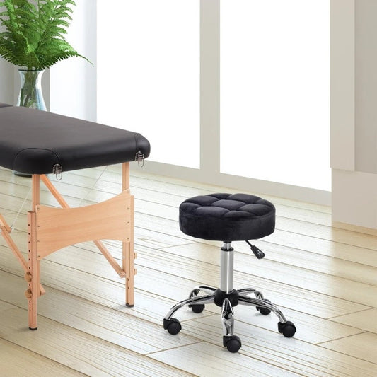 Black Button Tufted Adjustable Rolling Massage Swivel Salon Stool - Tampa Home & Garden Store