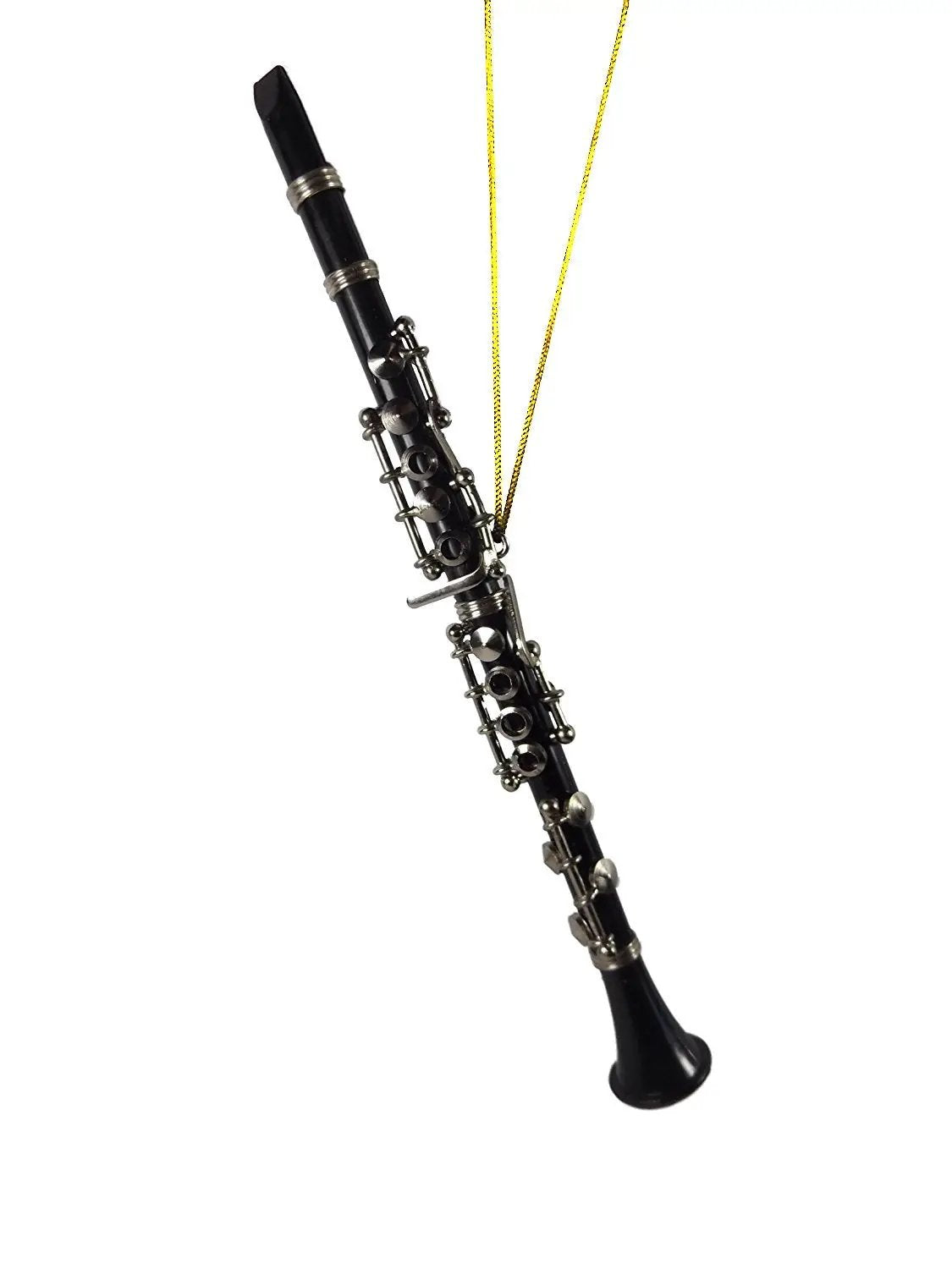Black clarinet ornament, 6.5 inches, with silver-tone keys and hanging cord on Tampa Home & Garden Store
