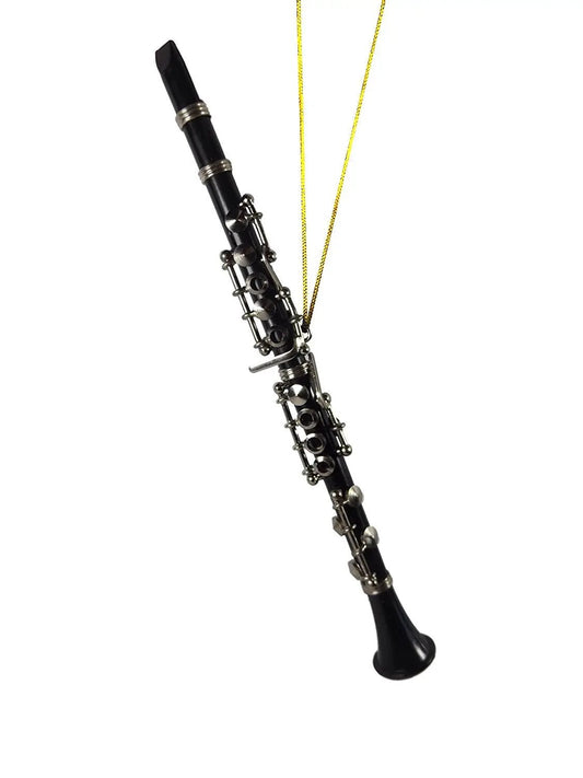Black clarinet ornament, 6.5 inches, with silver-tone keys and hanging cord on Tampa Home & Garden Store