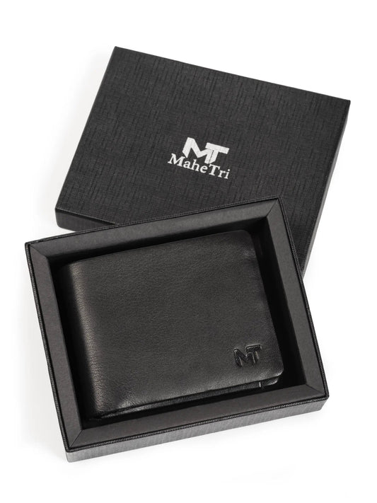 Black Duke Bifold Wallet with Card Compartments in black leather MaheTri gift box on Tampa Home & Garden Store