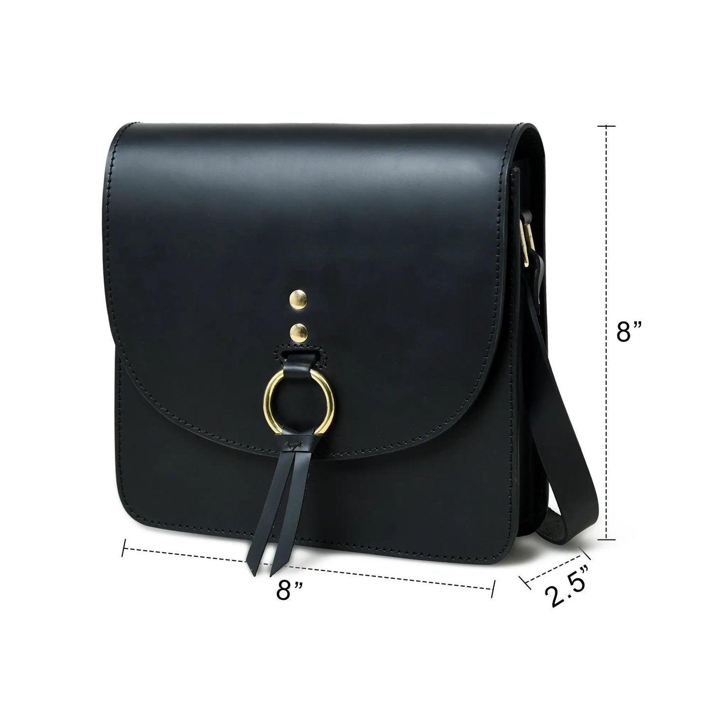Premium Black Leather Crossbody Sling Bag by Classy Leather Bags with gold-tone hardware on Tampa Home & Garden Store