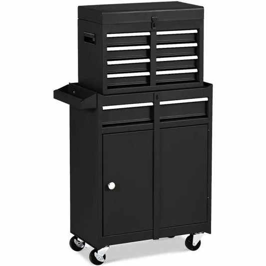 Black heavy-duty steel rolling tool cart with upper chest and lower cabinet on casters on Tampa Home & Garden Store