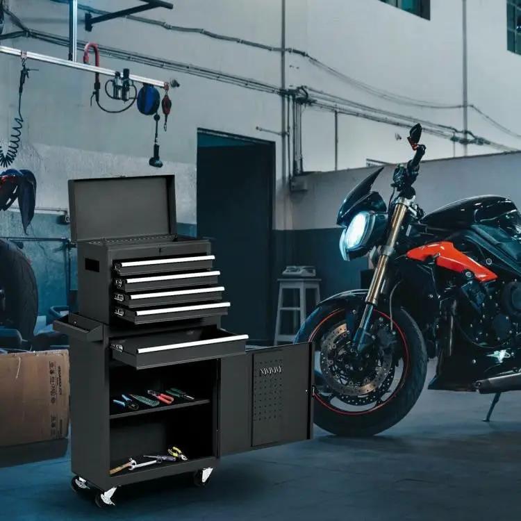 Lockable rolling tool cart by HomePacific, black heavy-duty steel with drawers and cabinet on Tampa Home & Garden Store