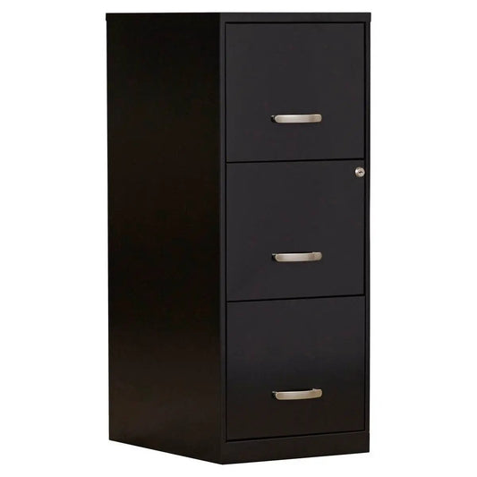 Black metal 3-drawer locking file cabinet with silver handles on Tampa Home & Garden Store