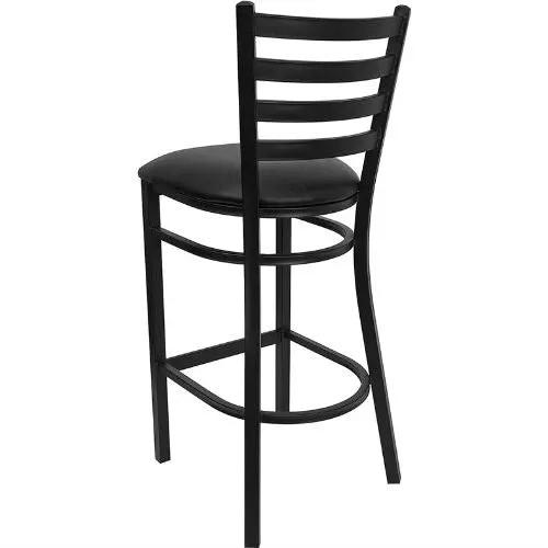Black metal ladder-back bar stool with padded round seat and circular footrest, HomePacific on Tampa Home & Garden Store