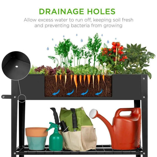 Black Metal Raised Garden Bed Planter Cart on Wheels 37-inch x 15-inch - Tampa Home & Garden Store