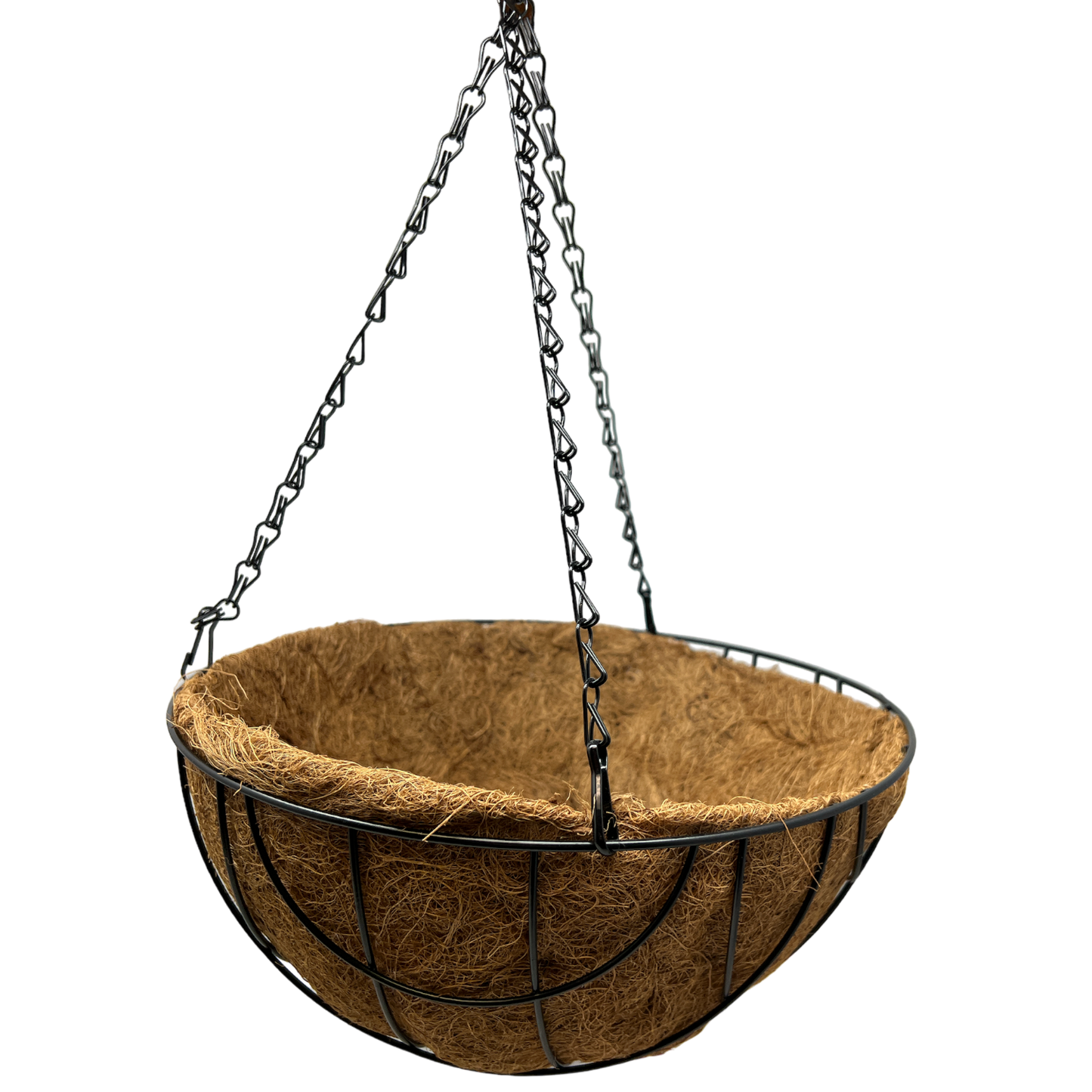 Black Metal Wire Hanging Basket with Coco Mat Liner - 12-Inch Diameter - Tampa Home & Garden Store