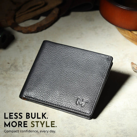 MaheTri Black Leather Wallet with Yellow Interior, full-grain leather, M logo accent on Tampa Home & Garden Store