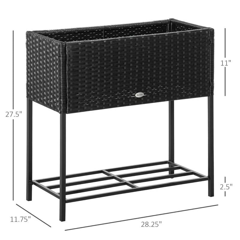 Black Modern PE Rattan Wicker Raised Garden Bed Elevated Planter Box - Tampa Home & Garden Store