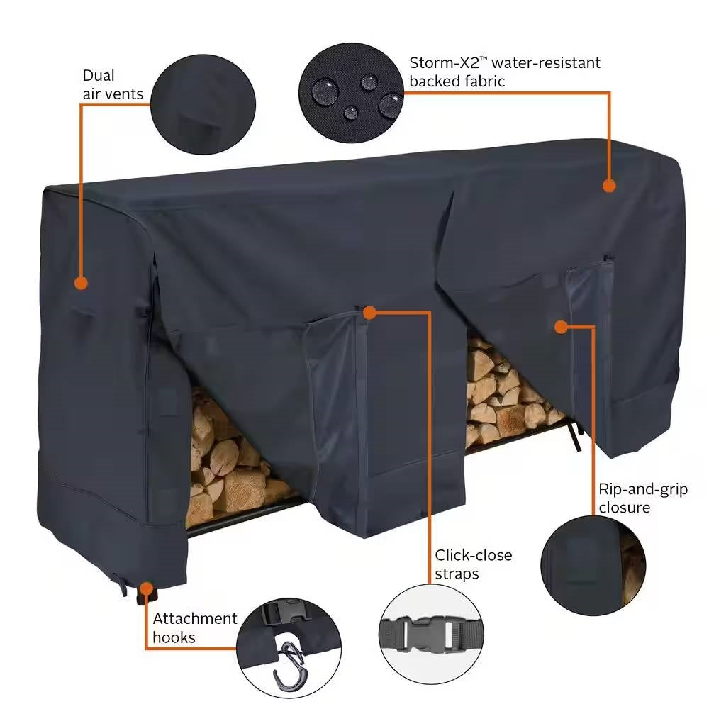 Black Outdoor Firewood Rack Cover - Fits 8-ft. Log Rack - Tampa Home & Garden Store