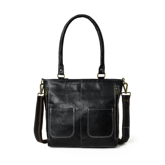 Black genuine leather tote bag with brass hardware by Classy Leather Bags on Tampa Home & Garden Store