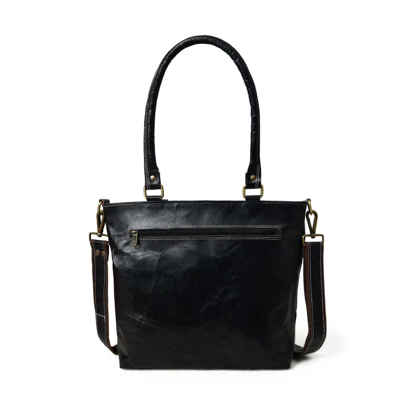 Leather tote bag for women in black genuine leather with gold hardware by Classy Leather Bags on Tampa Home & Garden Store