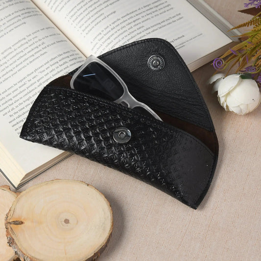 Textured Leather Sunglasses Case with Lining, genuine grain black leather, Classy Leather Bags on Tampa Home & Garden Store