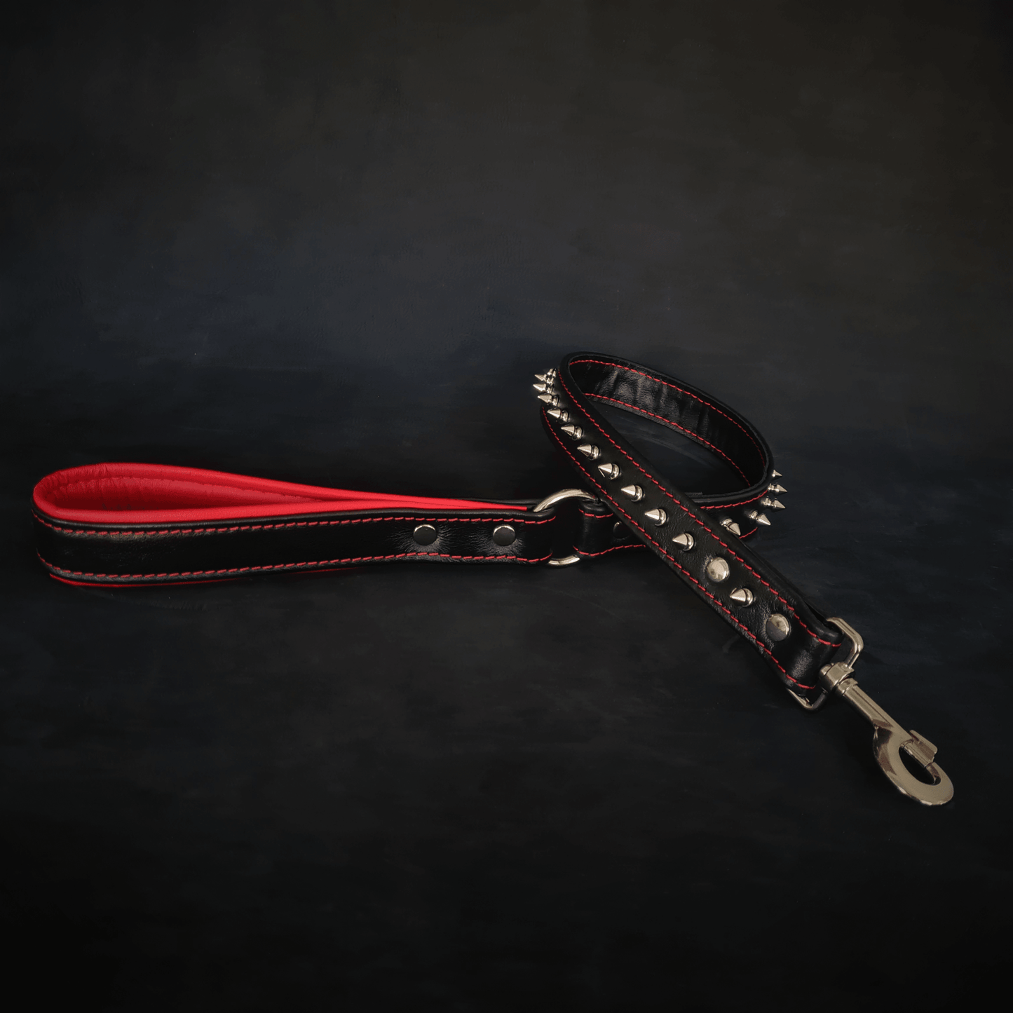 Black soft leather short spiked leash - Tampa Home & Garden Store