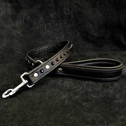 Studded leather dog leash black premium Bestia Dog Gear with studs on Tampa Home & Garden Store
