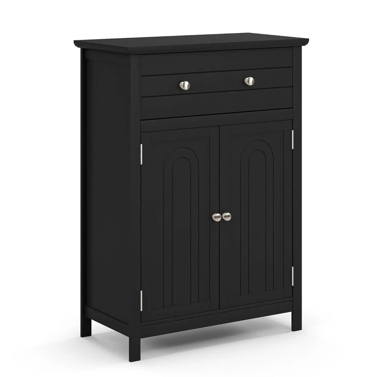 DirectDeals freestanding black bathroom storage cabinet with top drawer and arched panel doors on Tampa Home & Garden Store