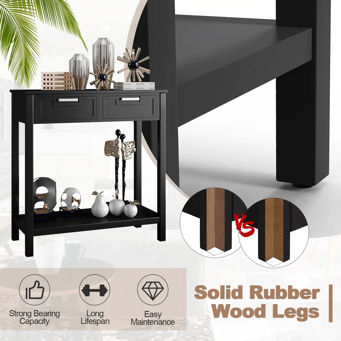 Narrow Console Table with Drawers and Open Shelf in black by DirectDeals on Tampa Home & Garden Store