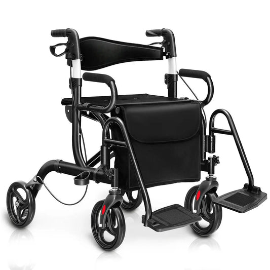 Folding Rollator Walker with 8-inch wheels, black frame, seat and storage bag on Tampa Home & Garden Store