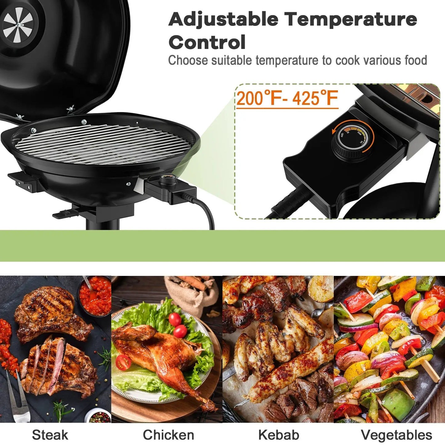 1600W Portable Electric BBQ Grill with Removable Non-Stick Rack-Black - Tampa Home & Garden Store