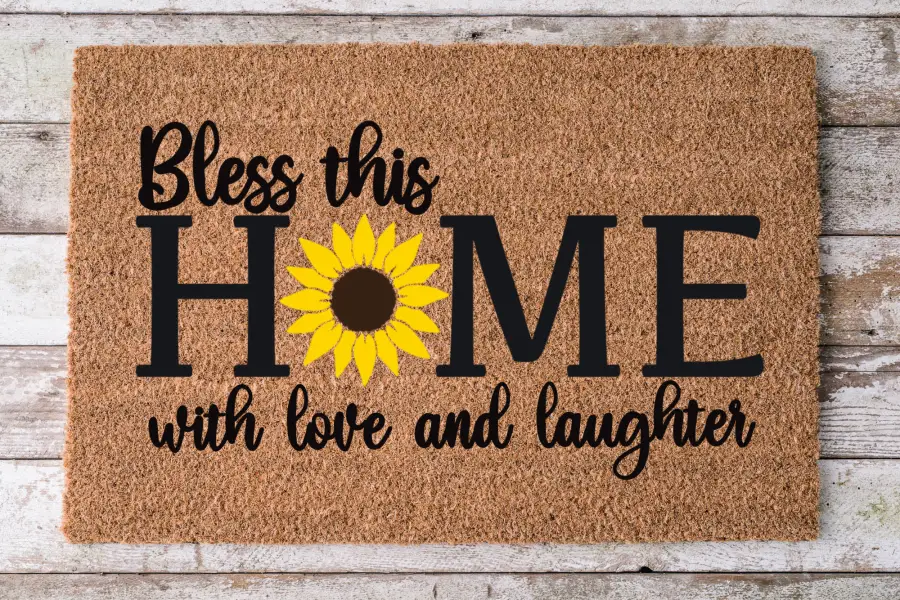 Bless This Home Doormat natural coir with sunflower design DecoExchange on Tampa Home & Garden Store