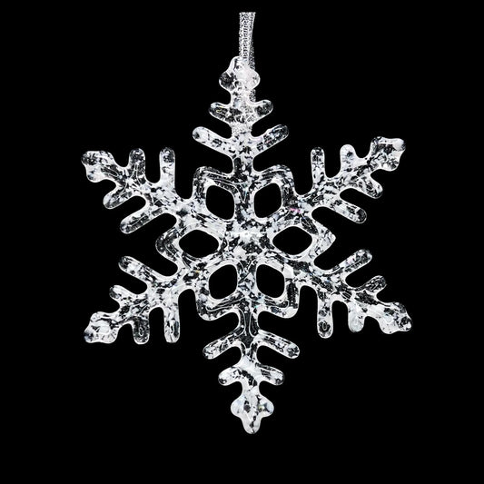 Handmade glass snowflake ornament Blizzard pattern, crystal clear, studioTica on Tampa Home & Garden Store