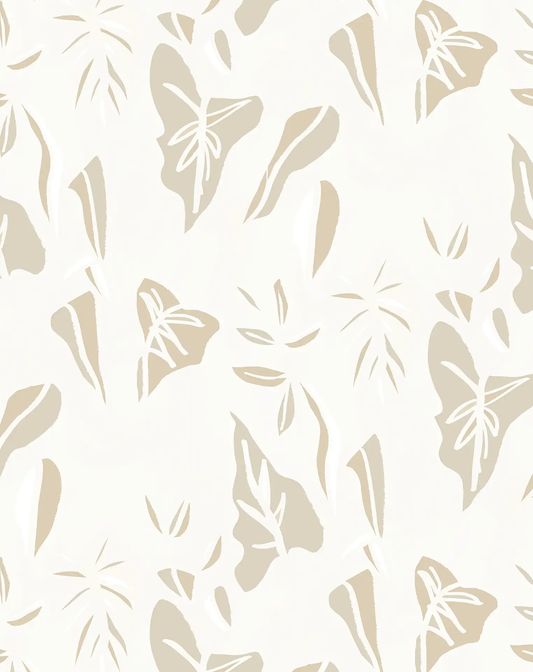 Block Print Foliage Wallpaper off-white and tan by Samantha Santana Creative on Tampa Home & Garden Store