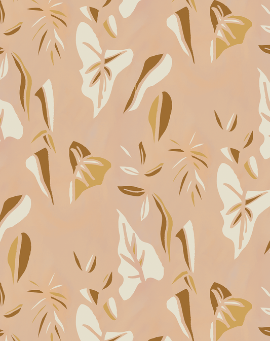 Block Print Foliage Wallpaper, peach and mustard - Tampa Home & Garden Store