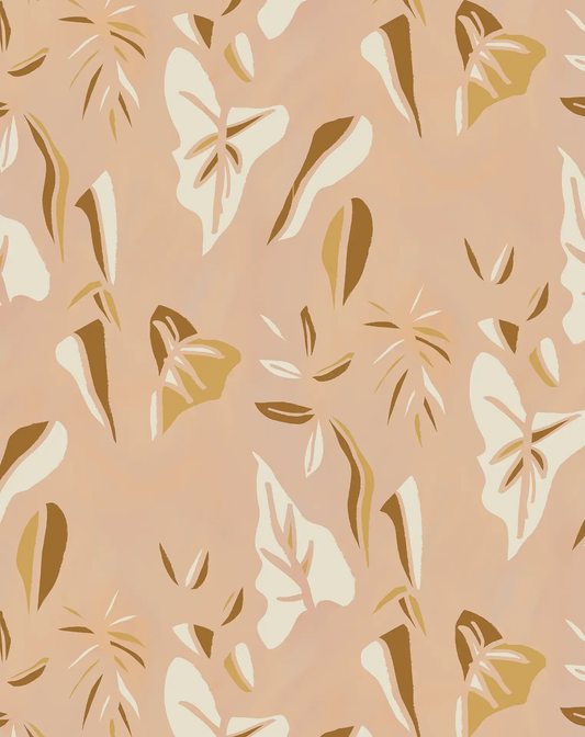 Block Print Foliage Wallpaper peach and mustard cream by Samantha Santana Creative on Tampa Home & Garden Store