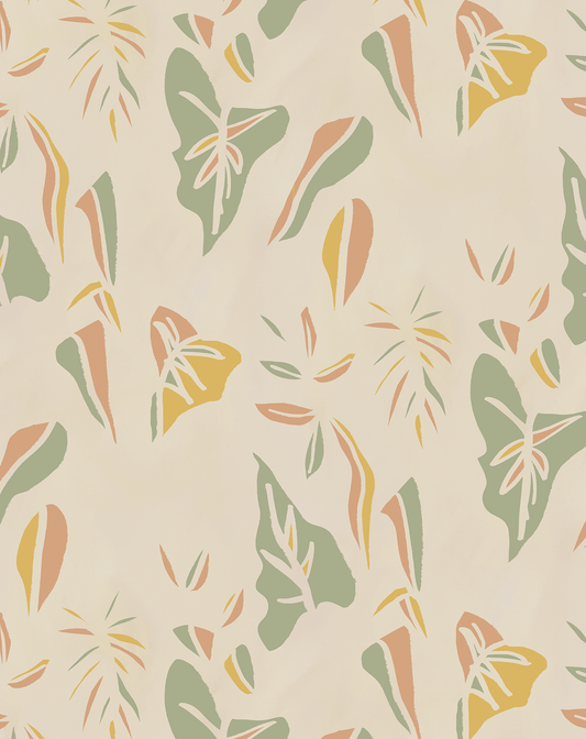 Block Print Foliage Wallpaper in tan and mint by Samantha Santana Creative on Tampa Home & Garden Store