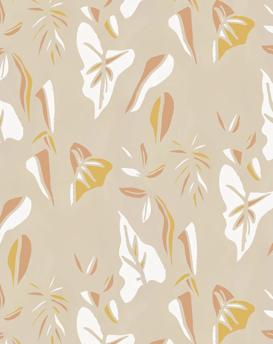 Block Print Foliage Wallpaper tan peach abstract leaf pattern Samantha Santana Creative on Tampa Home & Garden Store
