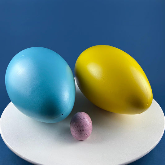 Blow Mold Oversized Yellow and Blue Eggs. Set of 2. Indoor Outdoor Easter Spring Display. Home, Retail, Cafe, or Bakery Decor. - Tampa Home & Garden Store