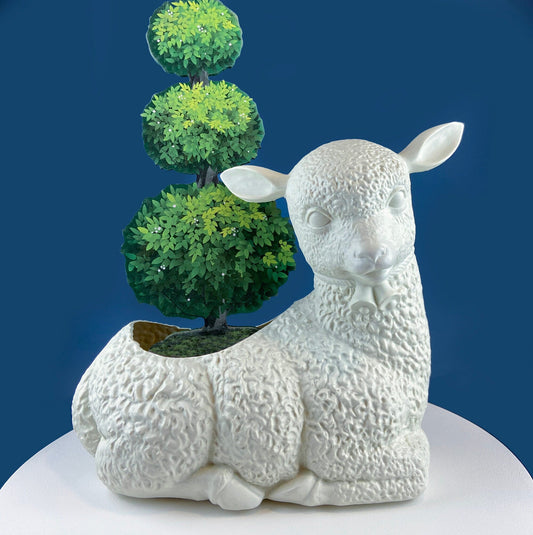 Blow Mold White Lamb Planter or Large Table Decoration. Cute Baby Sheep. Inside/Outside, Easter/Spring, Home, Retail, Cafe, Bakery Display. - Tampa Home & Garden Store